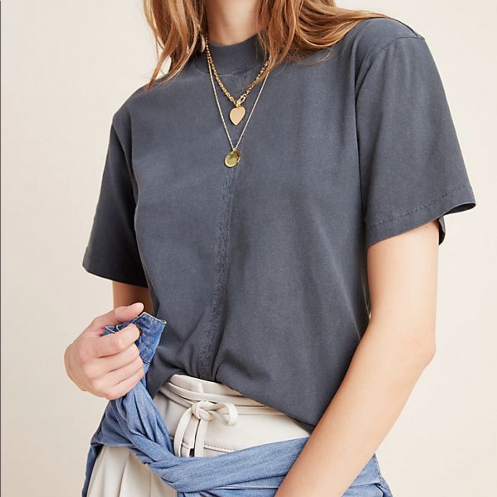 Anthropologie relaxed mock neck tee gray size XS